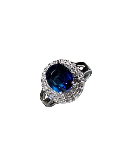 Anillo de Zafiro en Oro Blanco 18k con Diamantes - LQ Jewelry Design