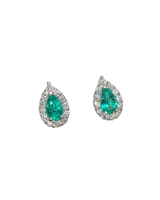 Aretes en Esmeralda Lágrimas y Chispas de Diamantes en Oro Blanco 18k 750 - LQ Jewelry Design