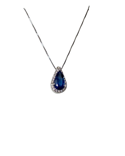 Cadena Lágrima de Zafiro y Diamantes en Oro Blanco 18k - LQ Jewelry Design